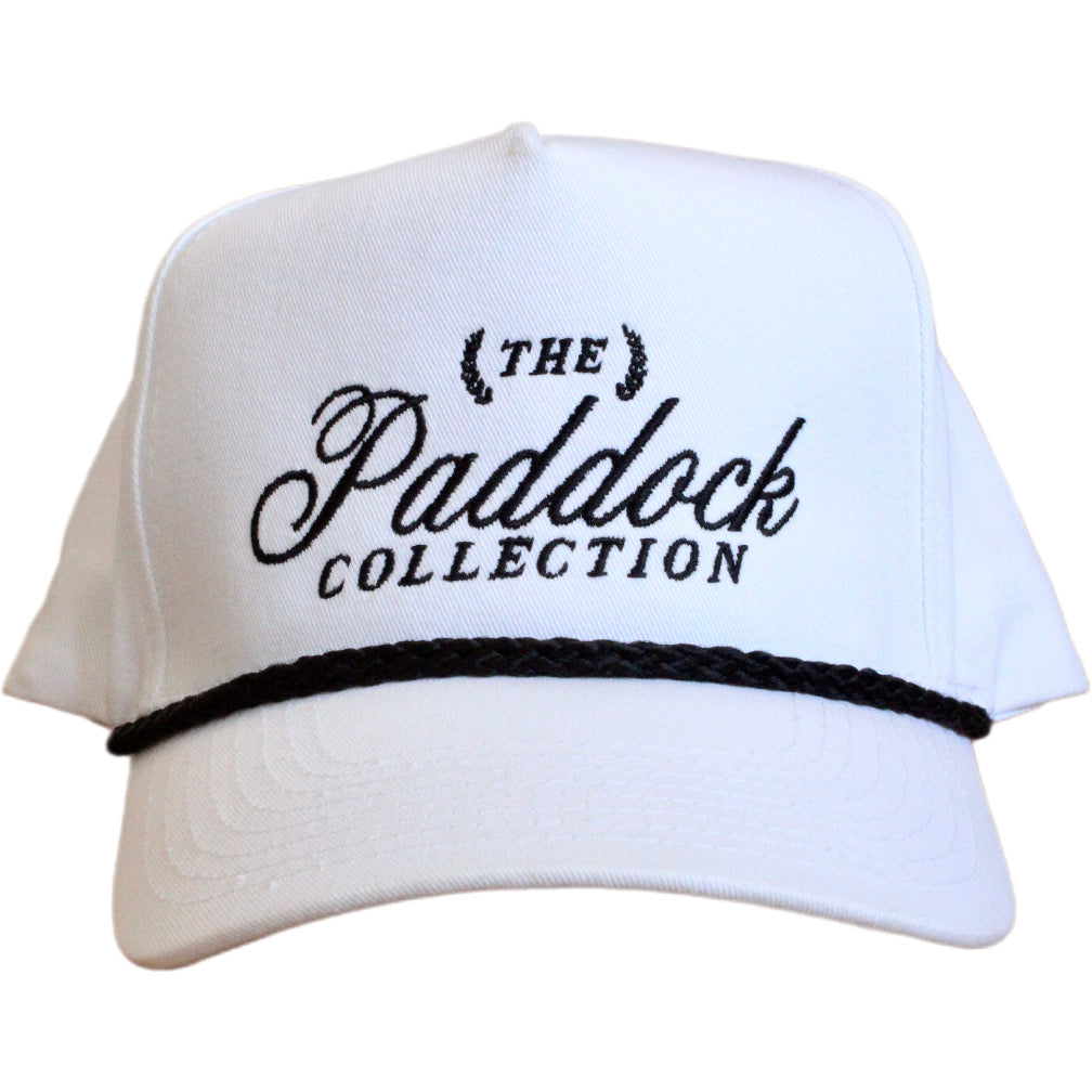 A white hat with rope detail and black embroidery The Paddock Collection for Formula 1 fans