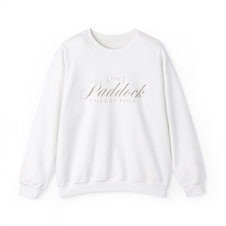 A white Formula 1 crewneck sweater with beige embroidery The Paddock Collection for F1 fans