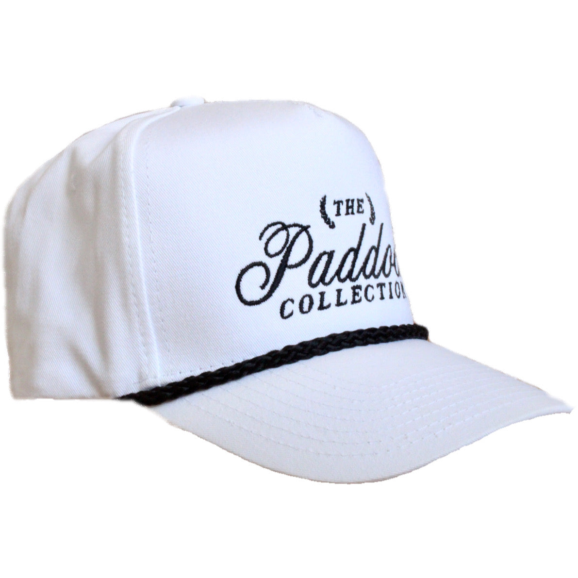 A white hat with rope detail and black embroidery The Paddock Collection for Formula 1 fans